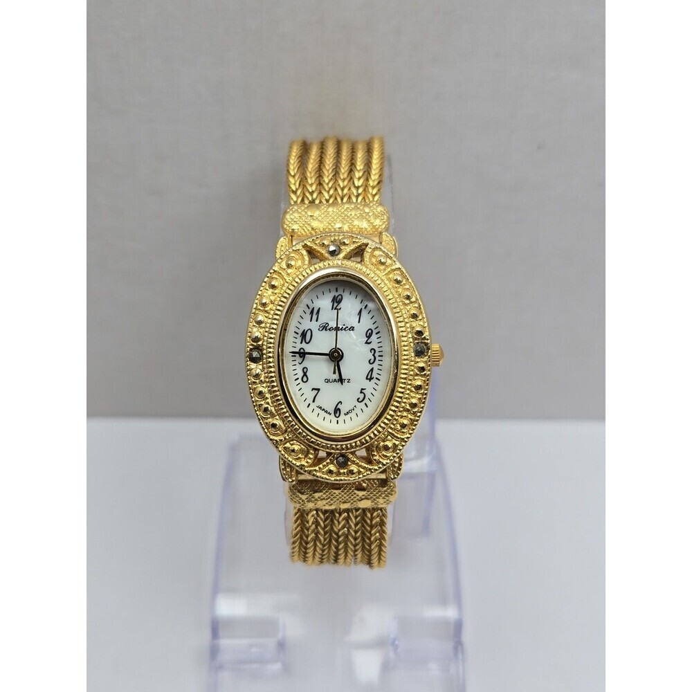 Vintage Ronica Womens Gold Tone Marcasite Multi Chain Bracelet Watch New Battery